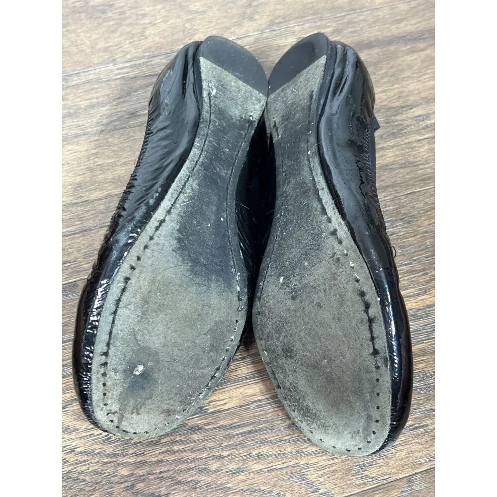 TORY BURCH Caroline Patent Leather Ballet Flats Black Gold/Black Medallion 7.5